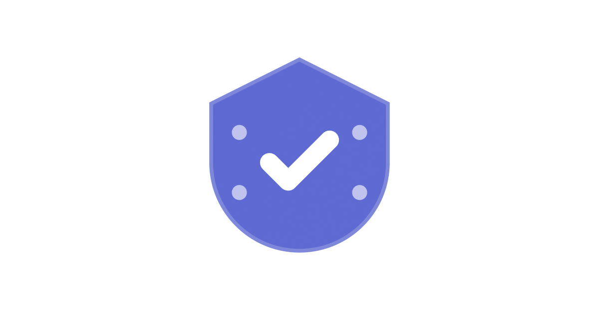 A purple shield with a white checkmark inside it on a white background